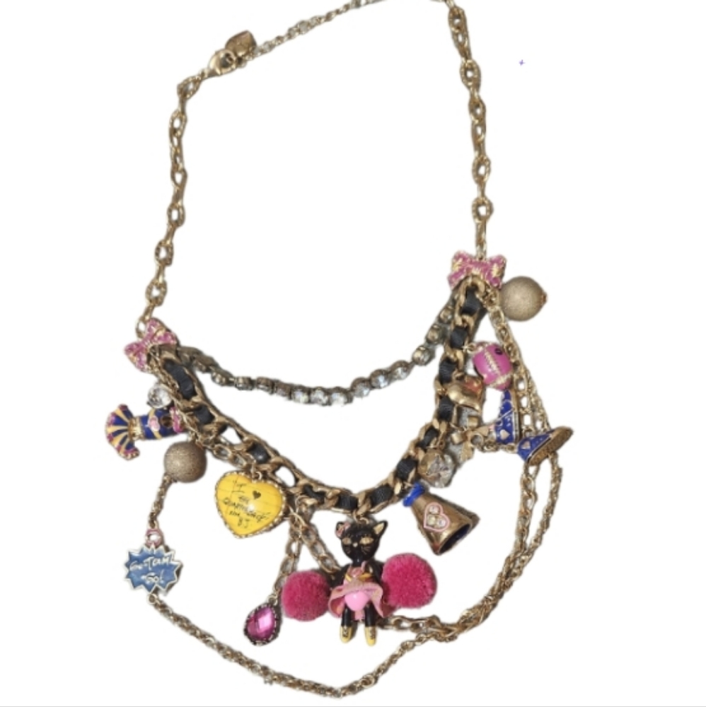 Retired Betsey Johnson Cheer charm multi layered necklace